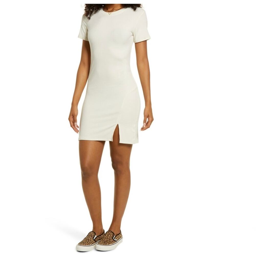 Nordstrom BP Plus Size Front Slit Rib T-Shirt Dress
